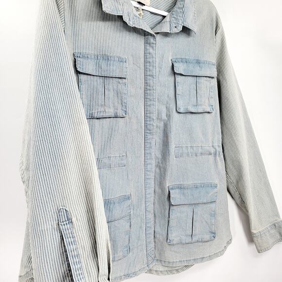 NWT Universal Thread Railroad Striped Utility Jacket Faded Light Blue & White XL - Picture 5 of 12